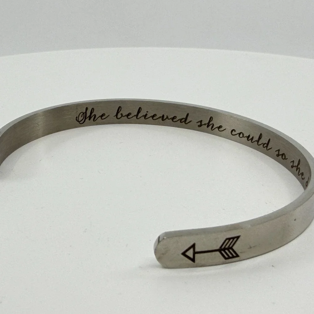 Inspirational Cuff Bracelet She Believed She Could So She Did Arrow Silver Tone